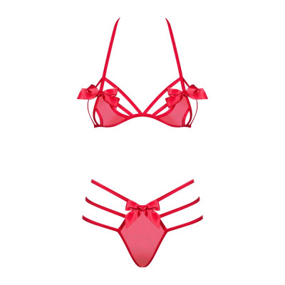 Set Giftella rosso di Obsessive con reggiseno e perizoma morbidi.